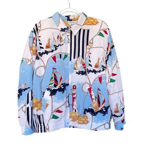 Alfred Dunner Sailing Jacket Womens 16 Full Zip Sailboat Lighthouse Nautical
